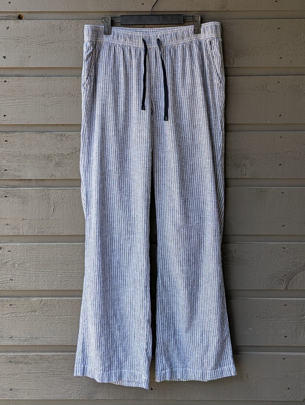 Aventura Breezy Striped Pull On Pant Size Large Blue White Hemp Lyocell